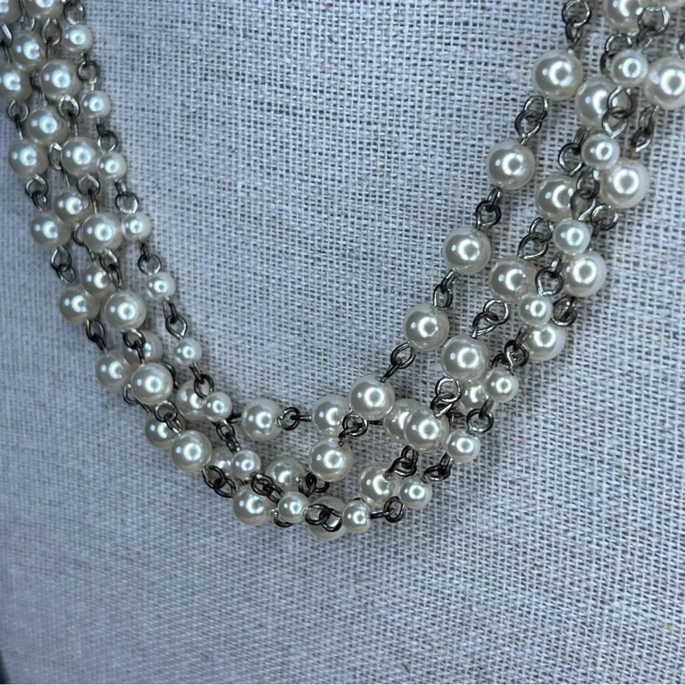 RMN ROMAN PEARL SILVER LAYERED NECKLACE VINTAGE RETRO PINUP CLASSIC